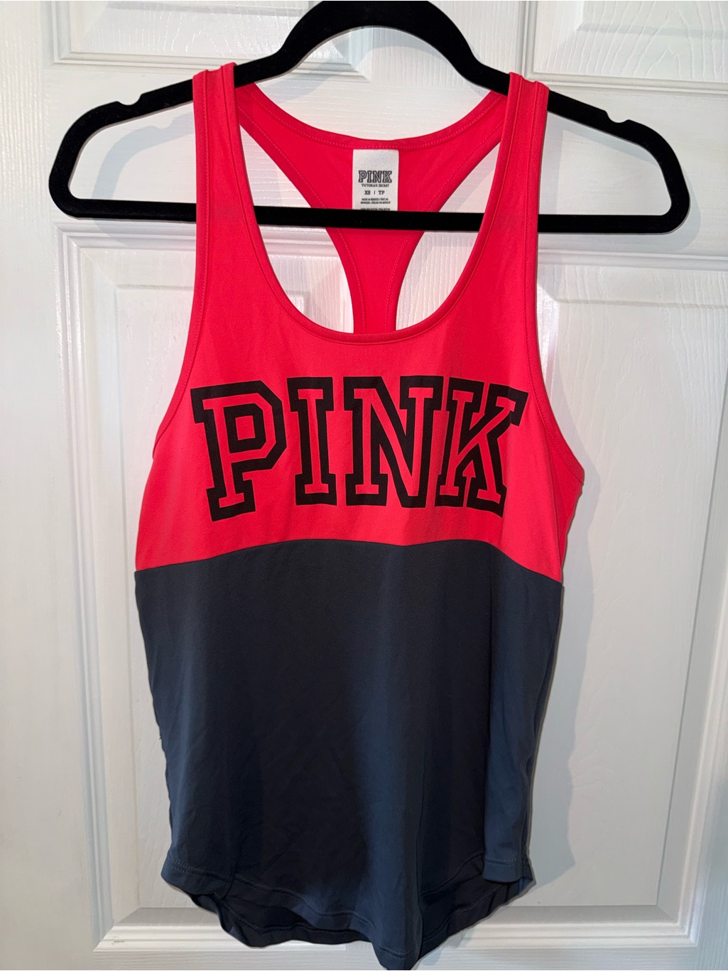 Victoria's Secret Pink Colorblock Racerback Tank Top Vibrant Pink And Charcoal